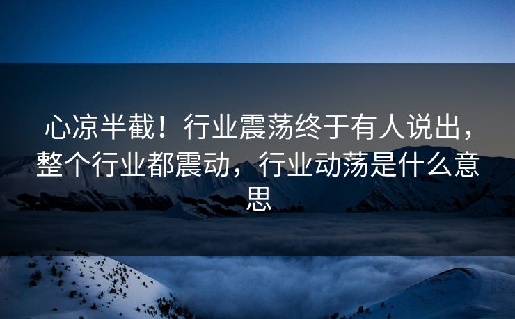 心凉半截！行业震荡终于有人说出，整个行业都震动，行业动荡是什么意思